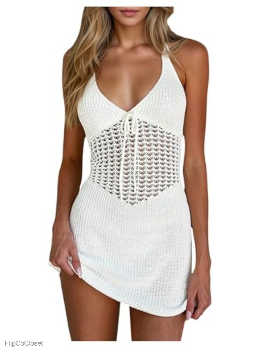 Milumia Women's Tie Backless Halter Knit Crochet Dress Beach Coverup Mini